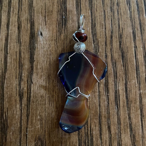 Wire Wrapped Artisan Blown Glass Pendant - Picture 3 of 5